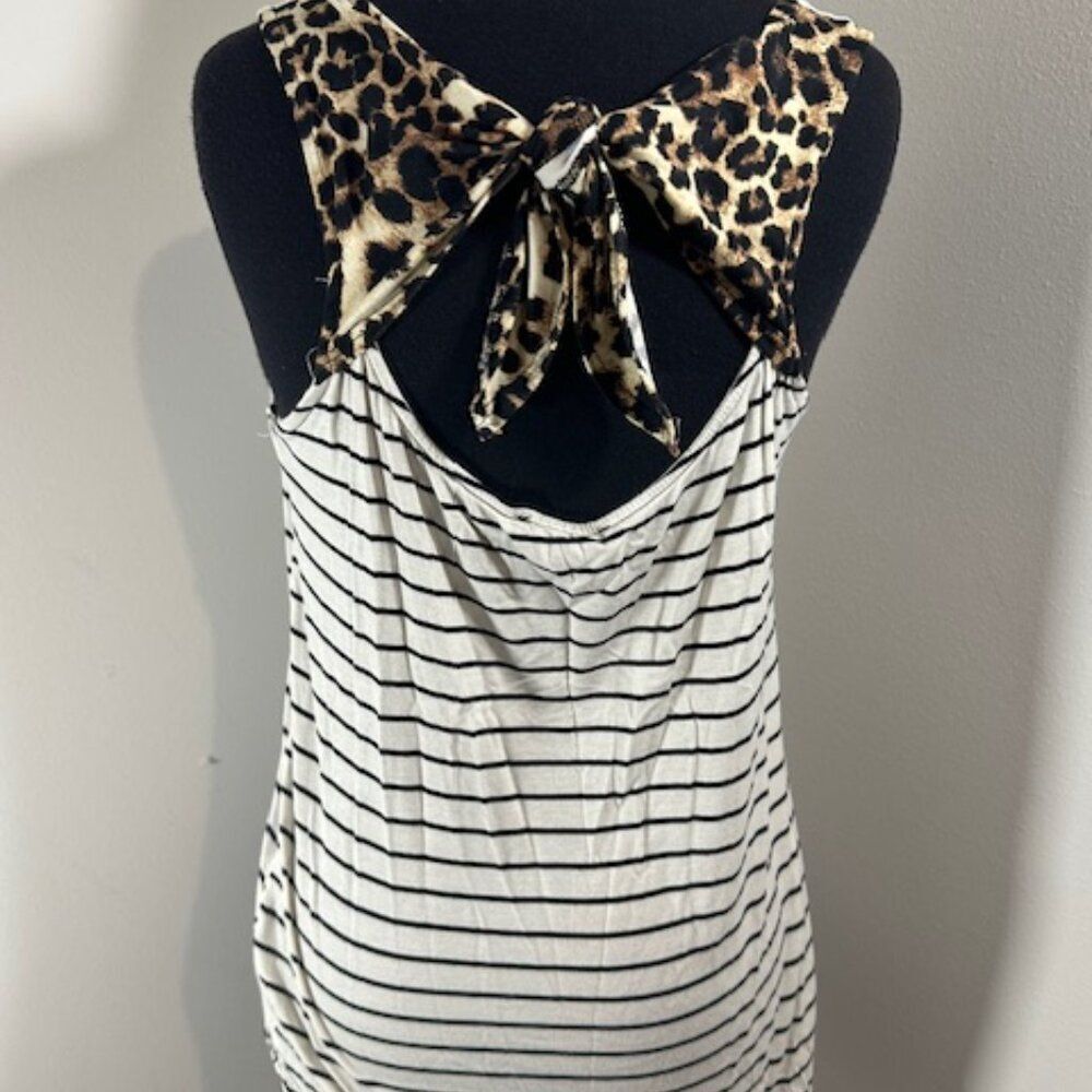 White & Black Stripe with Leopard Print Tie Back 8326 Large